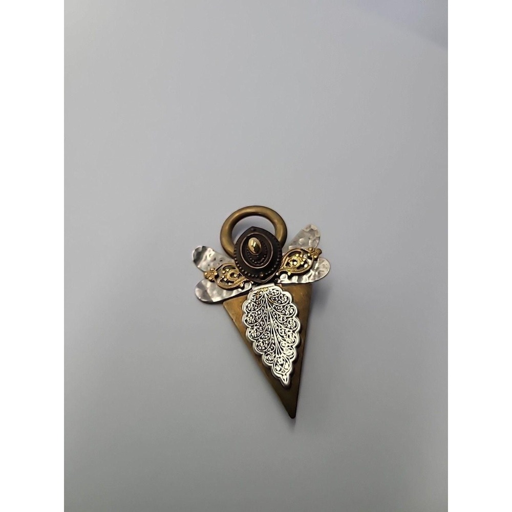 Vintage Treska Angel Brooch Pin Mixed Metal Halo Geometric Religious Signed - Picture 4 of 12